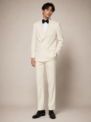 Cream Tailored Fit Milano Double Breast Peak Lapel Tuxedo (2) Cream Tailored Fit Milano Double Breast Tuxedo 奶白色 Roma 修身剪裁兩件套雙排扣禮服
