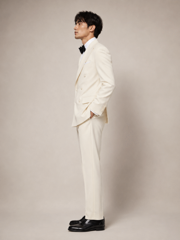 Cream Tailored Fit Milano Double Breast Peak Lapel Tuxedo (3) Cream Tailored Fit Milano Double Breast Tuxedo 奶白色 Roma 修身剪裁兩件套雙排扣禮服