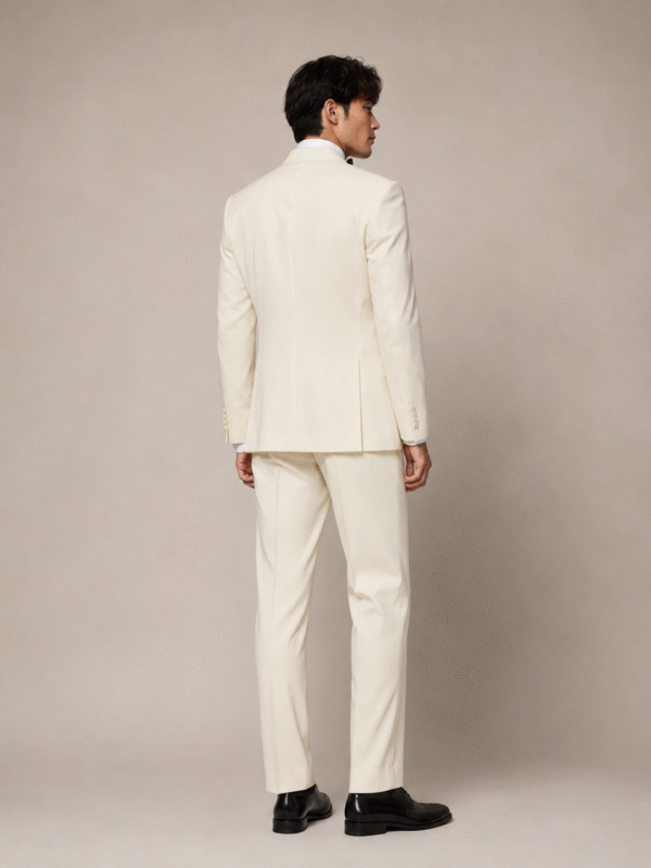 Cream Tailored Fit Milano Double Breast Peak Lapel Tuxedo (4) Cream Tailored Fit Milano Double Breast Tuxedo 奶白色 Roma 修身剪裁兩件套雙排扣禮服