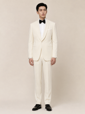 Cream Tailored Fit Milano Shawl Lapel Tuxedo (2) Cream Tailored Fit Milano Shawl Lapel Tuxedo 奶白色 Roma 修身剪裁兩件套圓領禮服