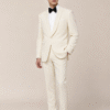 Cream Tailored Fit Milano Shawl Lapel Tuxedo (3) Cream Tailored Fit Milano Shawl Lapel Tuxedo 奶白色 Roma 修身剪裁兩件套圓領禮服