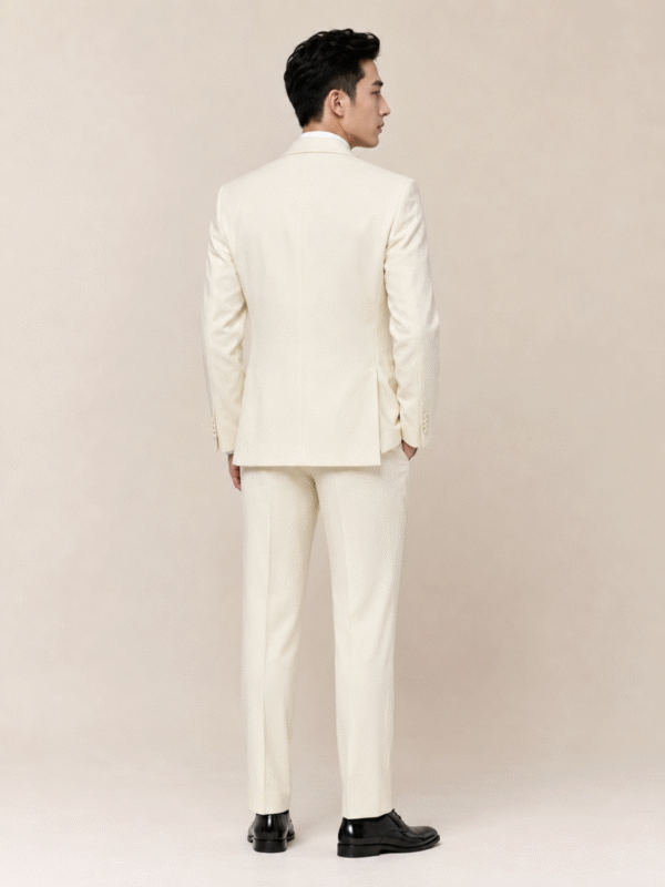 Cream Tailored Fit Milano Shawl Lapel Tuxedo (5) Cream Tailored Fit Milano Shawl Lapel Tuxedo 奶白色 Roma 修身剪裁兩件套圓領禮服